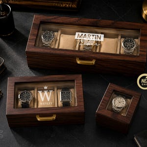Personalized Watch Box, Custom Engraved Glass Top Watch Case, Watch Display Box for Men, Groomsman Gift, Anniversary Gift, Christmas Gift