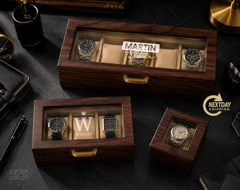 Personalized Watch Box, Custom Engraved Glass Top Watch Case, Watch Display Box for Men, Groomsman Gift, Anniversary Gift, Christmas Gift