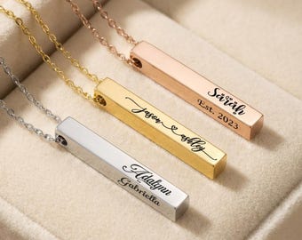 Personalized Engraved Minimalist Necklace, Custom Bar Necklace, Custom Kids Names Pendant, Personalized Jewelry Gift, Necklace Gift for Mom