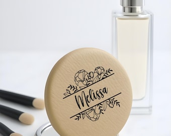 Personalized Pocket Mirror, Laser Engraved Compact Mirror, Personalized Birth Month Flower Mirror, Make up Accessories