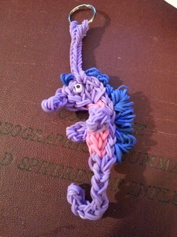 Items similar to Rainbow Loom Hand Made Seahorse Keychain on Etsy