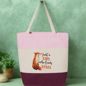 Just a Girl Who Loves Foxes Tote Bag, Fox Lover Gift tote bag, Forest Animal Canvas Bag, Cute Woodland Fox Aesthetic, Nature Inspired  bags.
