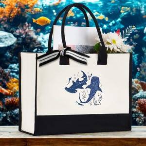 Ocean Lover Tote Bag, Blue Whale Shark Tote bag, Marine Life Eco Bag Tote, Sea Creature Canvas Tote Bag, Beach summer  Aesthetic Tote bag