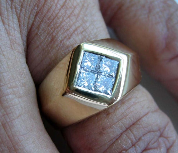 18K Gold Mens Ring Princess Cut Diamond 1.15CT 19