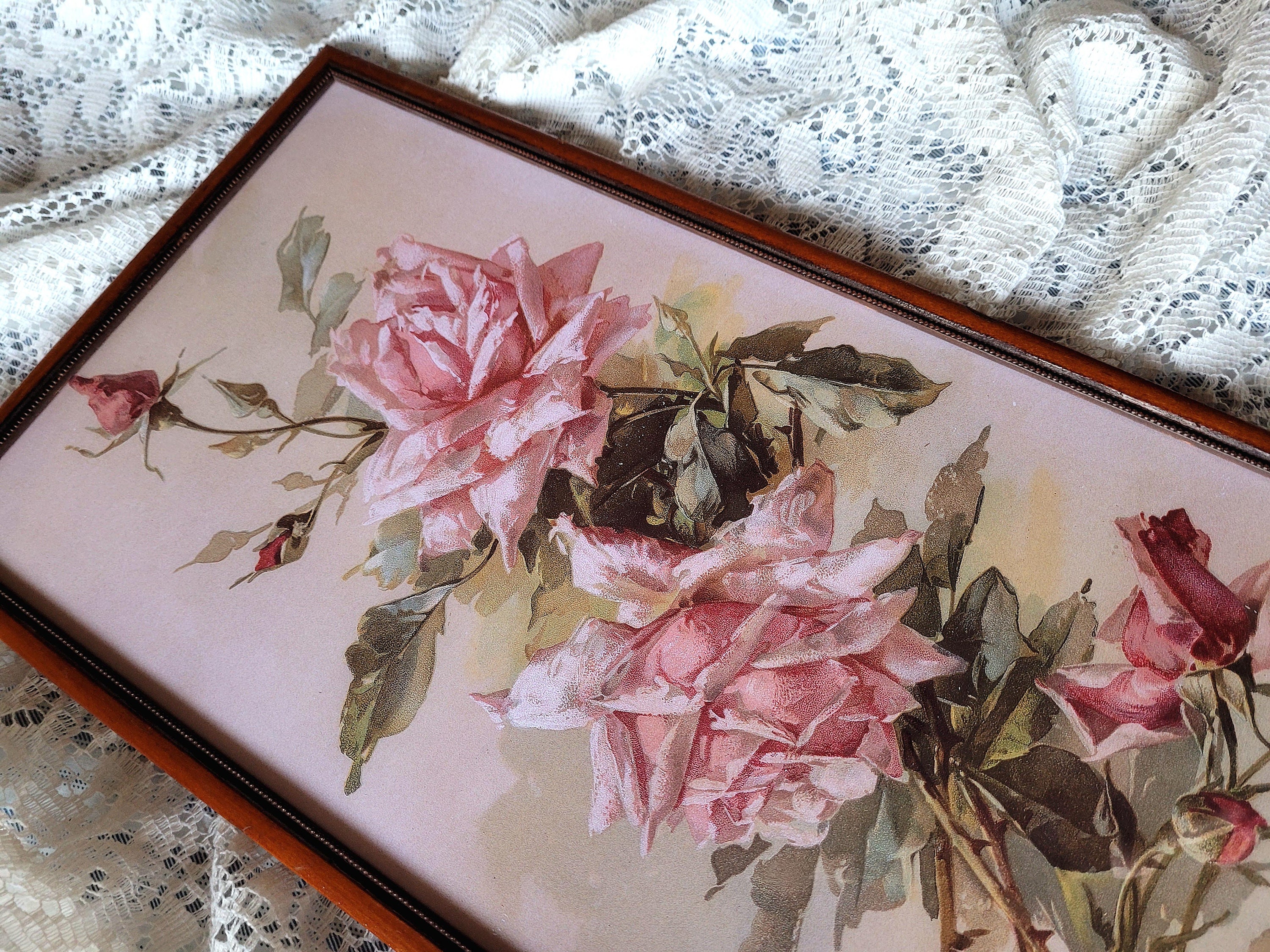 Pink Roses C Klein Print Gold Frame E2634 Antique Old Frame 1/2