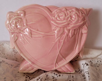 Antique McCoy PINK Heart Vase | Rare Color | Gift Worthy | Pottery Planter Mc Coy Valentine