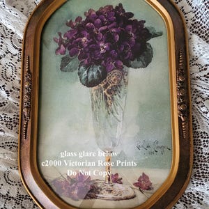 Violets Vintage Print Paul de Longpre | ANTIQUE Convex Frame E3363 | Half Yard Long Wall Art Home Decor