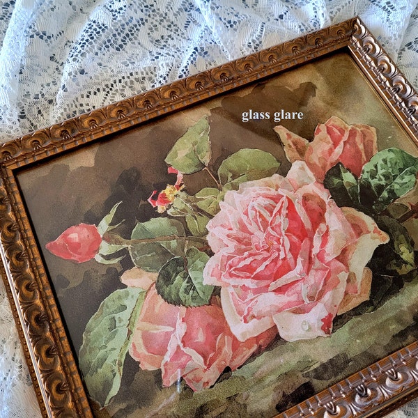 Pink Roses Print Paul de Longpre E2583 | Gold Frame | Boudoir Farmhouse She Shed Rose Flower Art | Home Cottage Decor