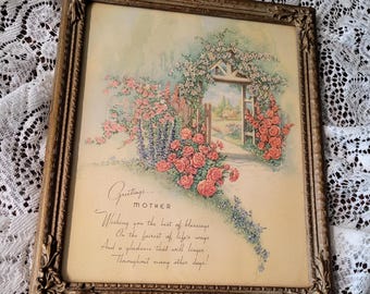 Mother Roses Motto Poem Print E3253 Original OLD Frame
