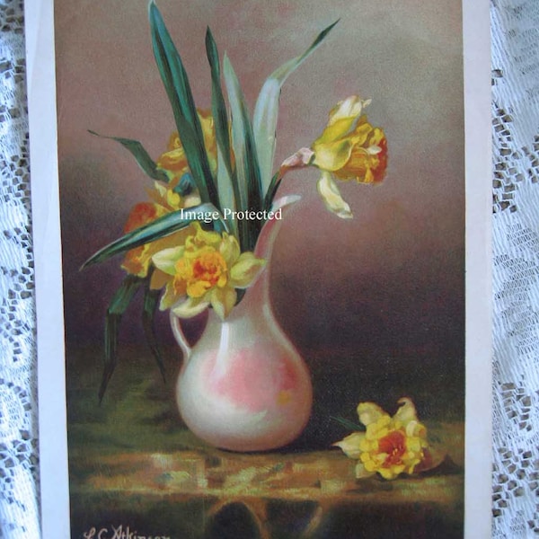 Antique Daffodils Print Atkinson c1895 Chromolithograph E1403 | Farmhouse Garden Cottage Chic Mom Gift