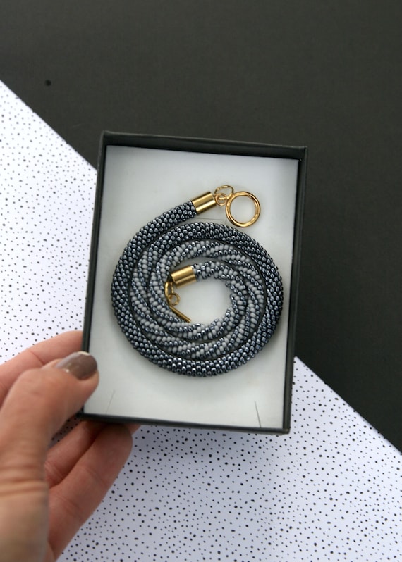Handmade Beaded Crochet Necklace, Glass Beads, Slow Fashion, Unique Jewels