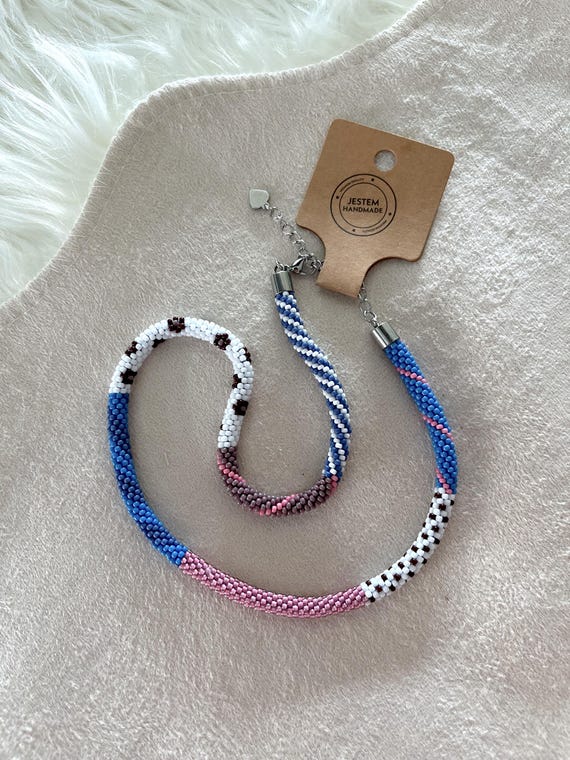 Handmade Beaded Crochet Necklace – Colorful Summer Jewelry, Glass Beads