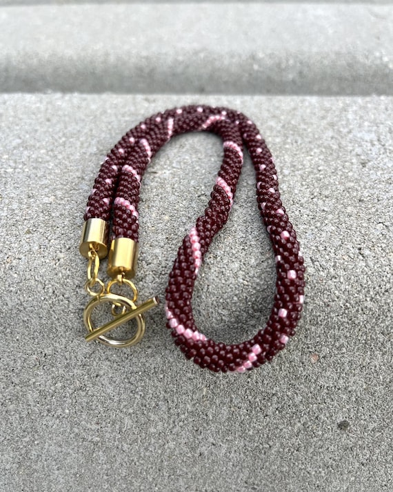 Handmade Beaded Crochet Necklace / Glass Beads / Cozy Vibes