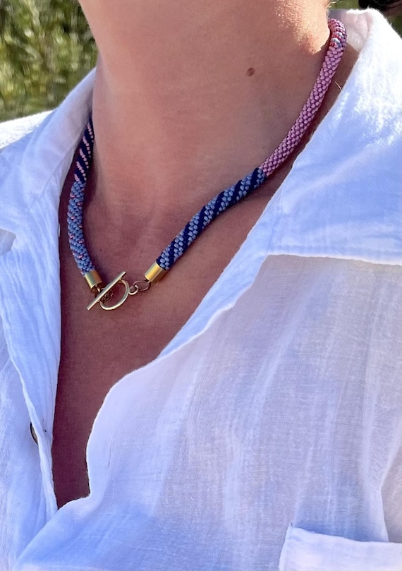 Handmade Beaded Crochet Necklace, Glass Beads