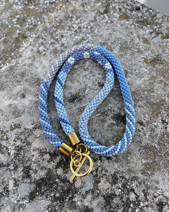 Handmade Beaded Crochet Necklace / Slow Fashion Jewelry / Glass Beads