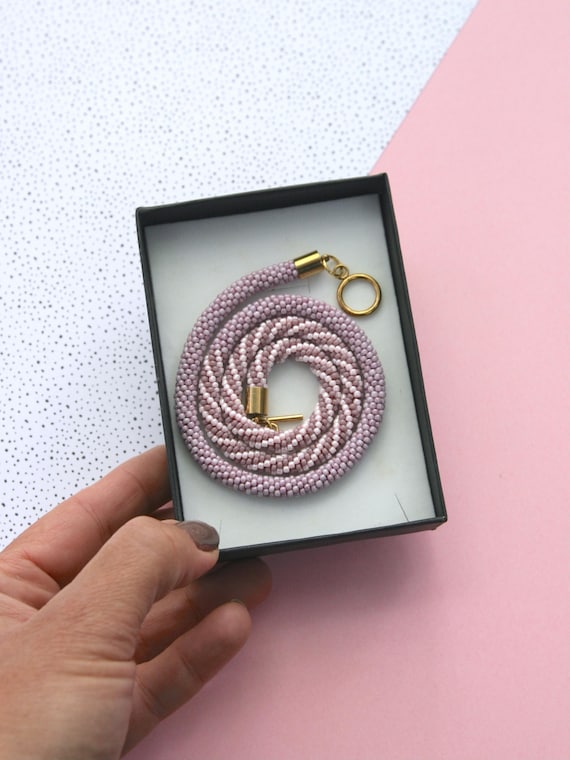 Handmade Beaded Crochet Necklace, Glass Beads, Slow Fashion, Unique Jewels