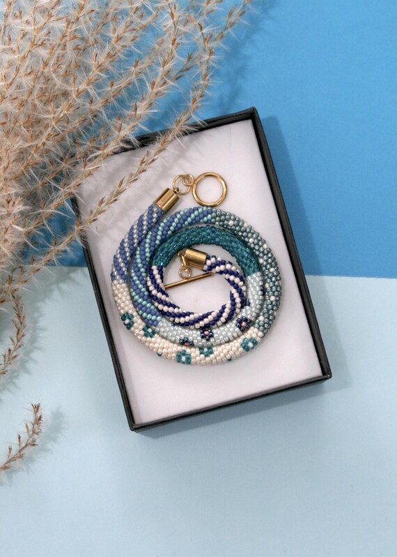 Handmade Beaded Crochet Necklace – Colorful Summer Jewelry, Glass Beads