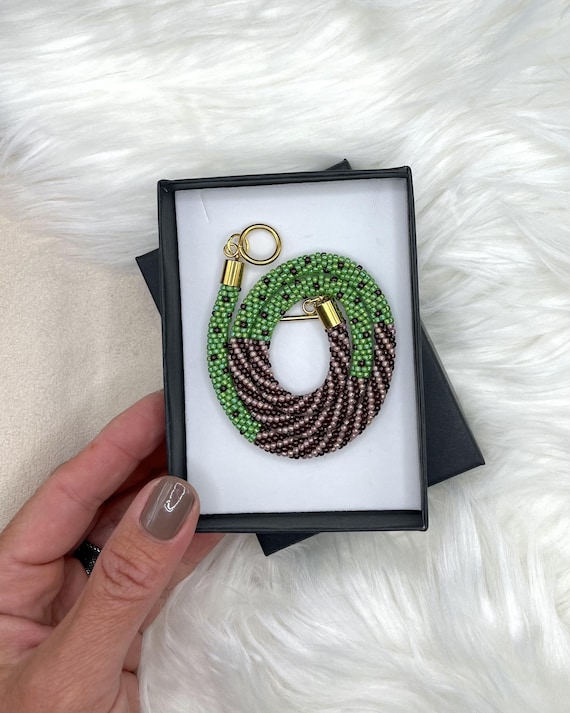 Handmade Beaded Crochet Necklace – Kiwi Summer Jewelry, Glass Beads