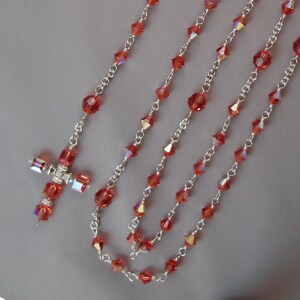 Handcrafted Rosary with Sterling Silver Wire Wrapped Beads Padparadscha