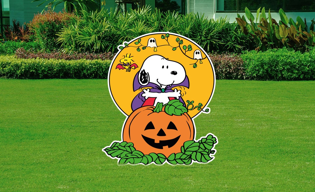 Halloween Yard Sign in Coroplast - Snoopy Vampire With Pumpkin - Etsy
