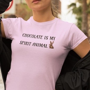 Chocolate Is My Spirit Animal! Unisex Jersey Short Sleeve Tee for the Chocolate lover in your life. Ironic Easter Bunny.