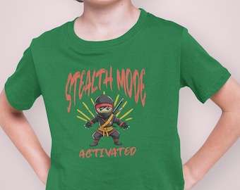 Stealth Mode Activated! Funny Ninja Youth Short Sleeve Tee. Martial Arts Gift.