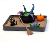 Kraken Brew Zen Garden - Spooky Halloween Witch Cauldron Desk Decor with Tentacles & Pumpkin