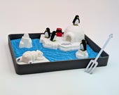 Penguin Zen Garden - cute gift penguins lounge with a polar bear on icebergs