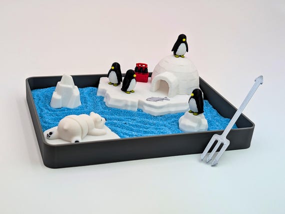 Penguin Zen Garden - cute gift penguins lounge with a polar bear on icebergs