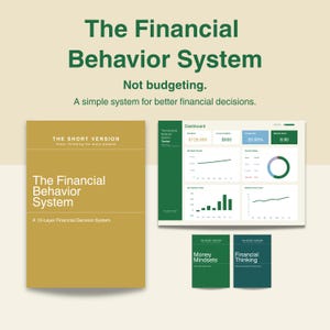 May include: Image shows a book titled "The Financial Behavior System" with the text "Not budgeting. A simple system for better financial decisions." A dashboard and two smaller books, "Money Mindsets" and "Financial Thinking", are also visible.