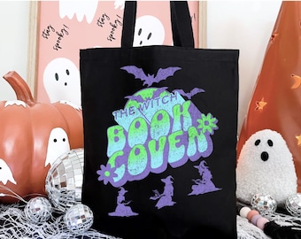 Witch Book Coven Canvas Tote Bag, Halloween Book Bag, Witch Book Bag