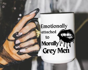 Taza de cerámica con apego emocional a los hombres moralmente grises (15 oz), taza con el mensaje "Hombres moralmente grises"