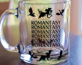 Taza de café de vidrio Romantasy de 13 oz, taza de café de vidrio con forma de dragón, taza de café de vidrio con forma de libro