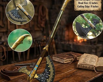 God of War Leviathan Axe Replica: Kratos Cosplay Prop, Stainless Steel, Wood Handle