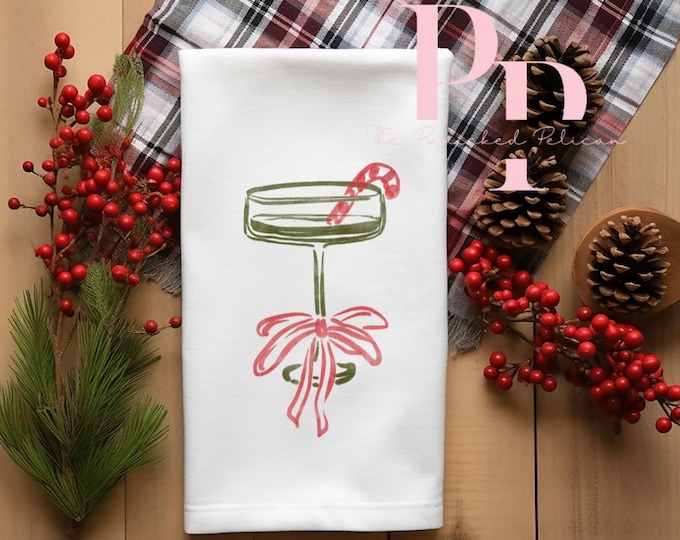 Vintage Christmas Cocktail tea towel