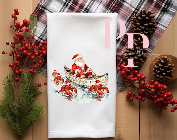 Here comes Santa Claws tea towel