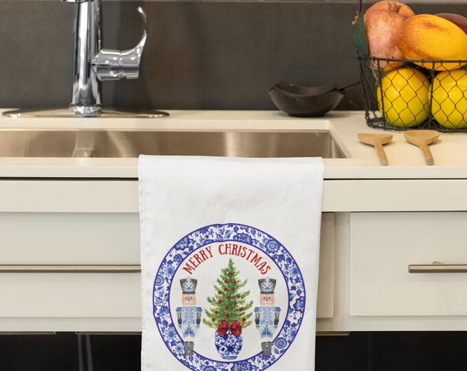 blue and bright merry Christmas towel