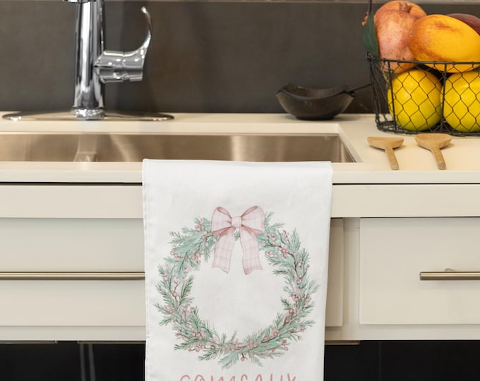 Pink Coquette Christmas wreath towel