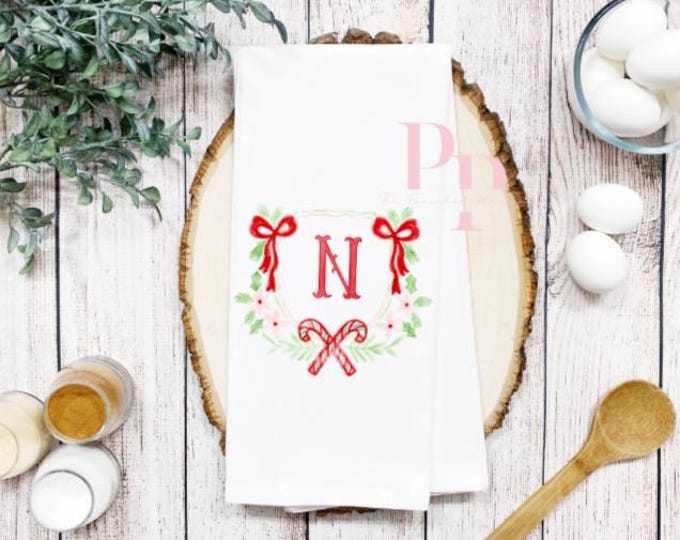 Candy cane crest tea towel