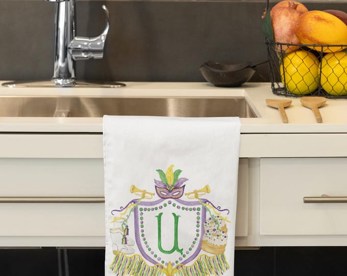 Mardi Gras crest towel ( customized intial) sublimated