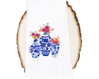 Customizable Chinoiserie Spring flower towel