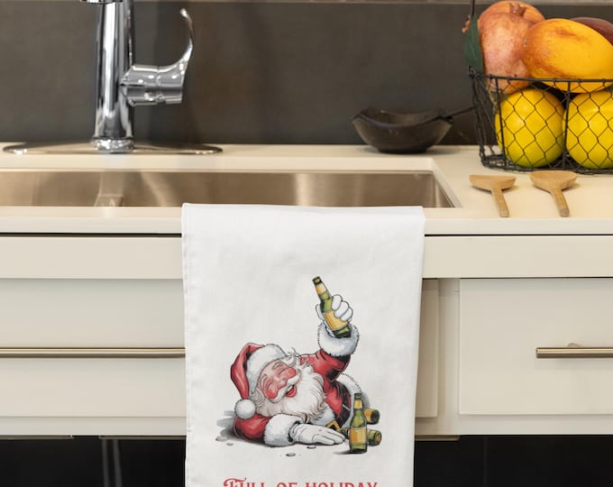 Funny Christmas towel drunk Santa sublimated