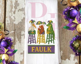 Customizable Mardi gras tea towel with ladders