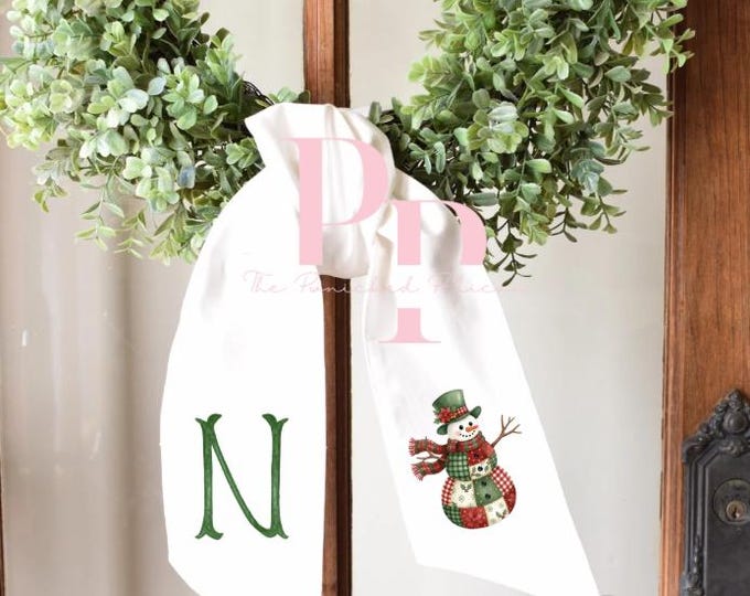 Sublimated Patchwork snowman wreath sash