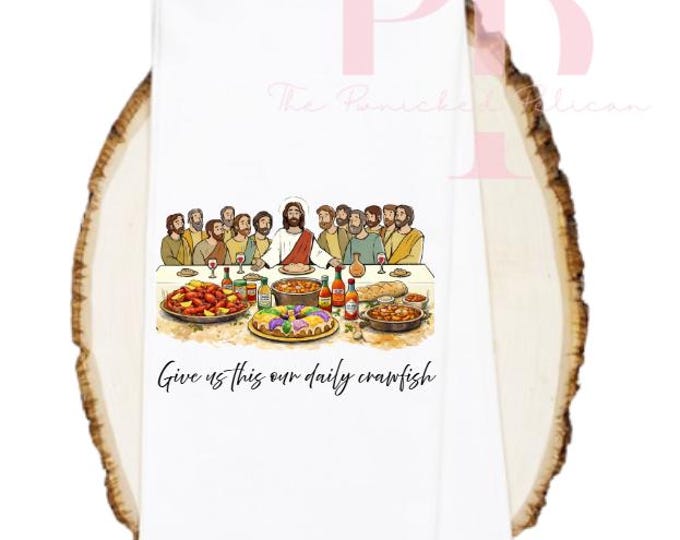 the cajun last supper sublimated tea towel
