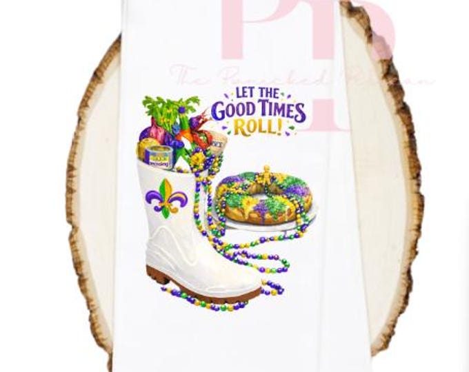 Let the good times roll king cake and boot towel