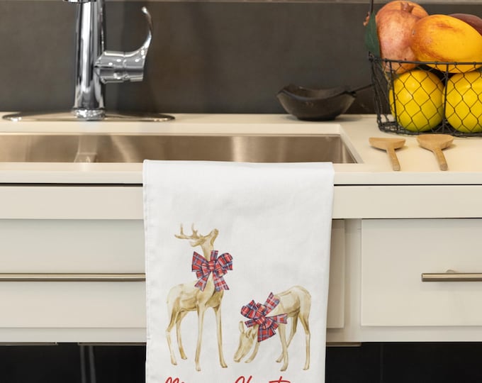 Reindeer with red bows Christmas towel