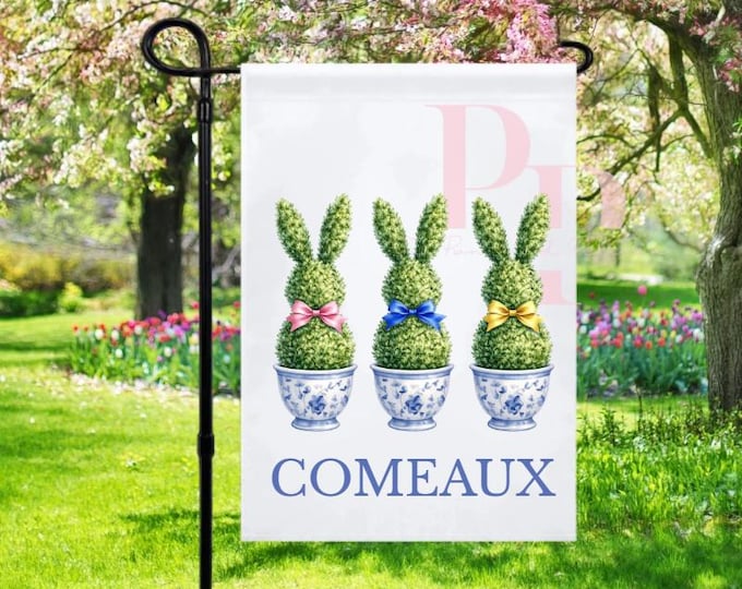Custom spring/easter garden flag 3 bunnies