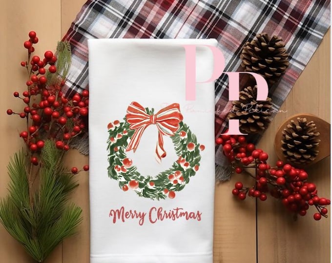 Vintage retro Christmas wreath towel