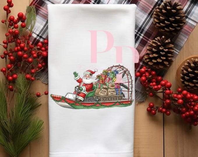 Santa in an Air boat cajun christmas towel